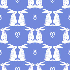 Seamless hand drawn pattern with rabbits.