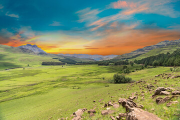 Beautiful gorge in Drakensberg valley high in the mountain in Kwazulu Natal South Africa