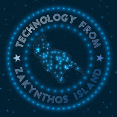 Technology From Zakynthos Island. Futuristic geometric badge of the island. Technological concept. Round Zakynthos Island logo. Vector illustration.