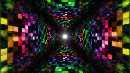 Disco Dance Tunnel illumination Square Light Panel abstract 3D illustration background. © bluebackimage