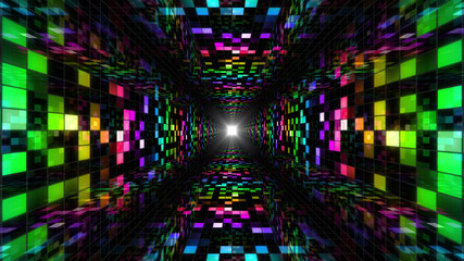 Disco Dance Tunnel illumination Square Light Panel abstract 3D illustration background. © bluebackimage