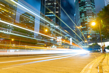 The night view of the city and the traffic in Hong Kong