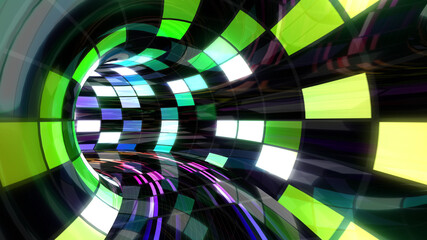 Disco Dance Tunnel illumination Square Light Panel abstract 3D illustration background.