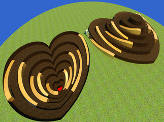 Searching for true love 3D illustration. A character digging symbolic excavation, trying to find his love. Collection.