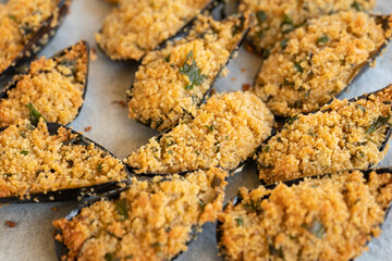 Mussels au Gratin Baked isolated on white background