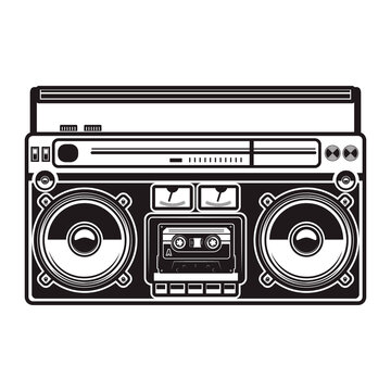 Illustration of boombox isolated on white background. Design element for poster, card, banner, logo, label, sign, badge, t shirt.