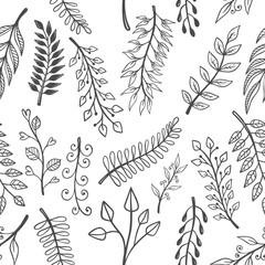 Seamless pattern with doodle style floral elements. Design element for poster, card, banner, t shirt.