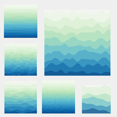 Abstract waves background collection. Curves in green blue colors. Stylish vector illustration.