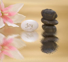 Joy and happiness as ecpressed with an arrangement of rocks and flower