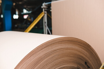 Big Stack of Printing Paper Rolls in Warehouse. The concept of production of paper and paperboard. Industry, copy space.