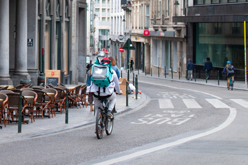 Brussels architecture and landmark Quarantine city, food delivery,