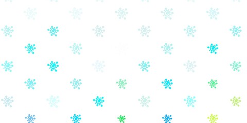 Light Blue, Green vector background with covid-19 symbols.