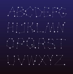 Set of alphabet letters like starry constellations. Vector illustration. © Yuliya