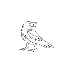 One single line drawing of mysterious raven for company business logo identity. Crow bird mascot concept for graveyard icon. Trendy continuous line draw design vector graphic illustration