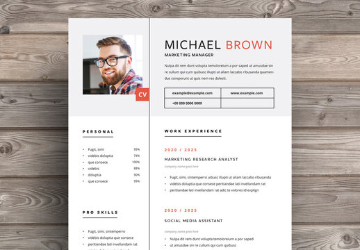 Resume Layout with Orange Accents