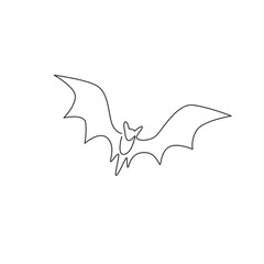 Single continuous line drawing of cute flying bat for nature lover organization logo identity. Nocturnal mammal animal mascot concept for comic hero symbol. One line draw design vector illustration
