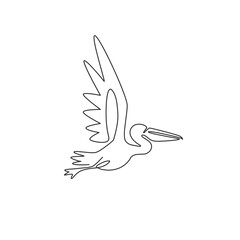 One continuous line drawing of cute pelican for delivery service company logo identity. Large bird mascot concept for product shipping service enterprise. Single line draw vector design illustration