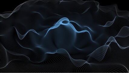 Abstract blue glowing background from lines. 3D rendering