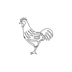 One single line drawing of rooster animal for company business logo identity. Cock bird mascot concept for farming icon. Trendy continuous line draw vector graphic design illustration