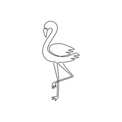 One continuous line drawing of beauty flamingo for city animal zoo. Flamingo mascot concept for bird conservation park. Modern single line vector draw design graphic illustration