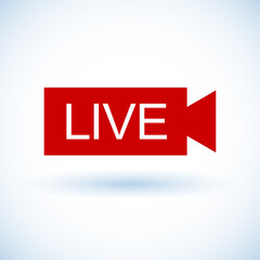 Live streaming logo - red vector design element for news and TV or online broadcasting. Live Stream icon, badge. Online streaming logo vector. Live stream red vector design element