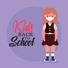 Girl kid with uniform and medical mask design, Back to school and social distancing theme Vector illustration
