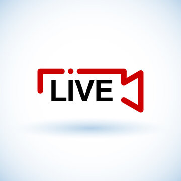 Live streaming logo - red vector design element for news and TV or online broadcasting. Live Stream icon, badge. Online streaming logo vector. Live stream red vector design element