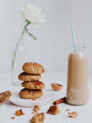 Healthy Homemade oatmeal cookies with walnuts. Healthy vegan food concept.