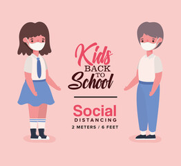 Girl and boy kid with uniform and medical mask design, Back to school and social distancing theme Vector illustration