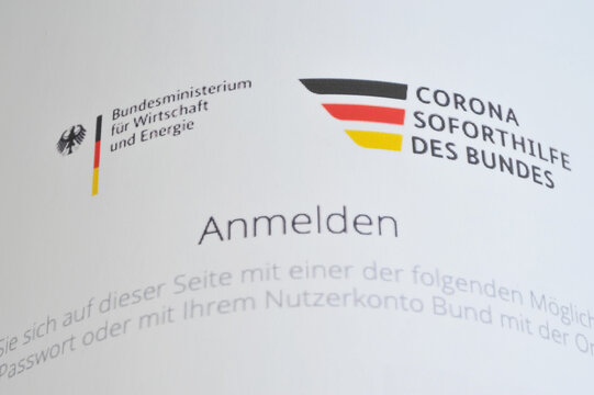 Hamburg / Germany - July 8, 2020: close-up of a German application form for Corona emergency aid - Corona Soforthilfe des Bundes