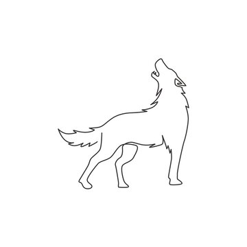 Single continuous line drawing of mysterious wolf for e-sport team logo identity. Strong wolves mascot concept for national park icon. Modern one line draw design graphic vector illustration