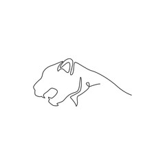 Single continuous line drawing of strong cheetah head for e-sport team logo identity. Leopard mascot emblem concept for national zoo icon. Trendy one line draw design graphic vector illustration