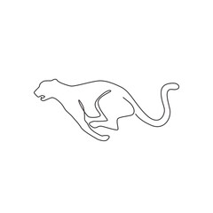 One single line drawing of jump running cheetah for hunting club logo identity. Strong leopard mascot concept for conservation park icon. Modern continuous line draw design graphic vector illustration