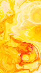 Fluid Art. Abstract blurred colorful background. Swirl liquid pattern. Marble effect of yellow red color. Trendy colorful backdrop