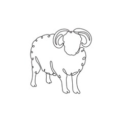 One single line drawing of cute funny sheep for stock breeding logo identity. Lamb mascot emblem concept for animal husbandry icon. Modern continuous line graphic draw design vector illustration