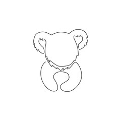 Single continuous line drawing of funny koala head for kid toys shop logo identity. Little bear from Australia mascot concept for national park icon. One line draw design vector graphic illustration