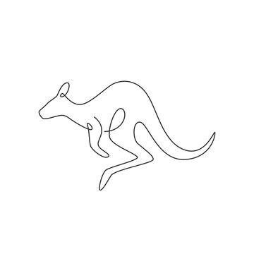 Single continuous line drawing of adorable jumping kangaroo for national zoo logo identity. Australian animal mascot concept for travel tourism campaign icon. One line draw design vector illustration