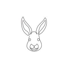 One continuous line drawing of adorable rabbit head for animal lover club logo identity. Cute bunny animal mascot concept for kids doll shop icon. Single line graphic draw design vector illustration