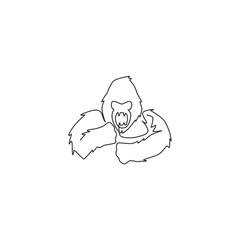 One single line drawing of gorilla head for company business logo identity. Scary ape primate animal portrait mascot concept for corporate icon. Continuous line graphic draw design vector illustration
