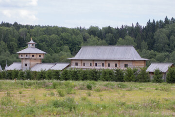 Wooden Russian house. Large wooden mansion