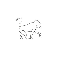 One single line drawing of baboon for company business logo identity. Primate animal mascot concept for corporate icon. Trendy continuous line draw design graphic vector illustration
