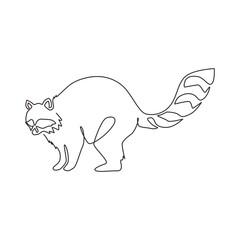 One continuous line drawing of cute racoon for logo identity. Funny raccoon animal mascot concept for national conservation park icon. Modern single line draw graphic design vector illustration © Simple Line