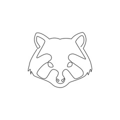 One continuous line drawing of wild but cute head raccoon for e-sport logo identity. Funny mammal animal mascot concept for team game icon. Trendy single line draw design graphic vector illustration