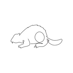 Single continuous line drawing of adorable river beaver for logo identity. Cute animal rodent mammal mascot concept for national zoo icon. Dynamic one line draw design graphic vector illustration