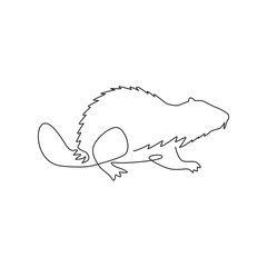 One single line drawing of funny beaver for logo identity. adorable funny rodent animal mascot concept for pet lover club icon. Trendy continuous line draw design vector graphic illustration