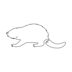 One continuous line drawing of cute beaver for logo identity. Funny adorable mammal animal mascot concept for national park icon. Trendy single line draw design graphic vector illustration