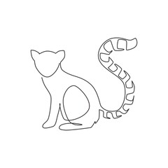 One continuous line drawing of cute lemur with long ring tailed for logo identity. Marsupial animal mascot concept for national zoo icon. Trendy single line draw design graphic vector illustration © Simple Line