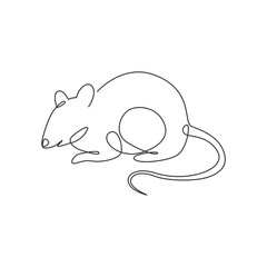 One continuous line drawing of cute adorable mouse for logo identity. Funny mice rodent animal mascot concept for pest control icon. Dynamic single line draw design vector graphic illustration