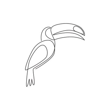 recommend clip art: One continuous line drawing of cute toucan bird with big beak for logo identity. Exotic animal mascot concept for national conservation park icon. Single line draw graphic design vector illustration