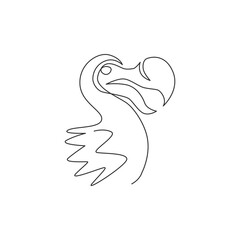 One continuous line drawing of cute adorable dodo bird head for logo identity. Extinct animal mascot concept for museum zoo icon. Modern single line draw design vector illustration graphic © Simple Line